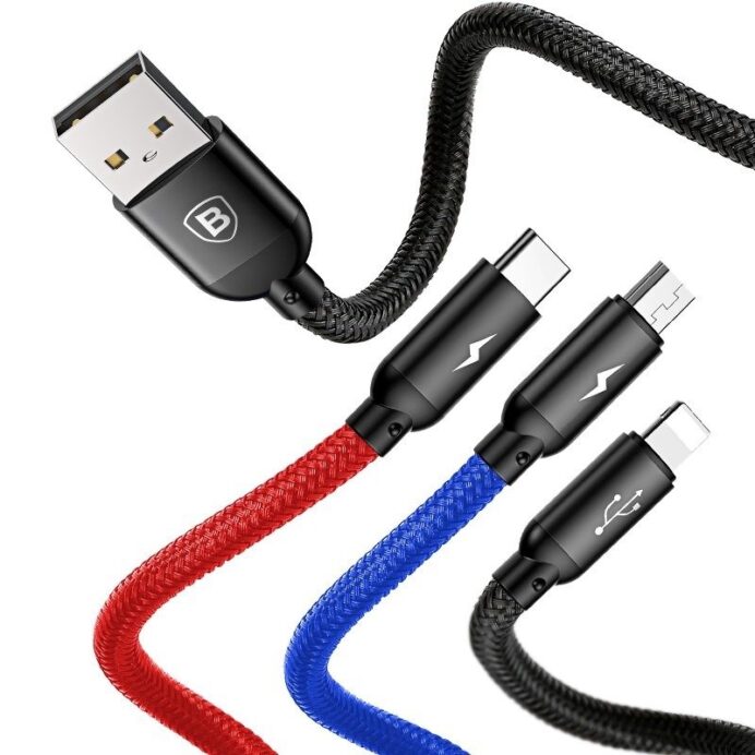 Kabel USB Baseus 3w1 USB-C / Lightning / Micro 3A 1.2m